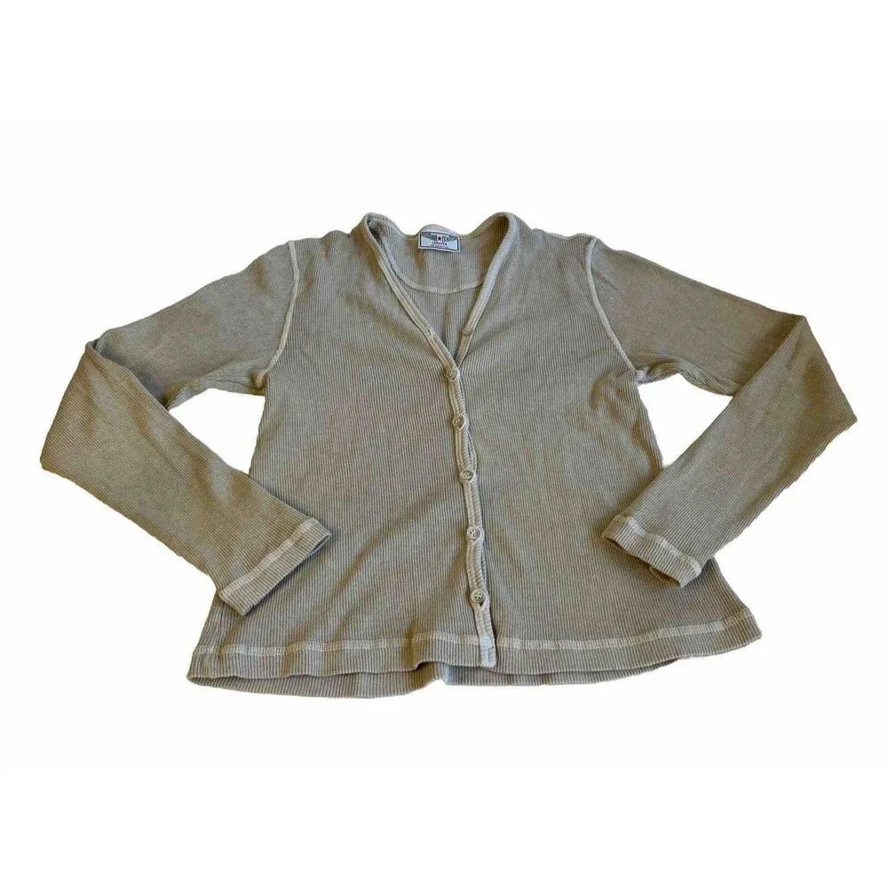 Hard Tail Womens Ribbed Cardigan Sweater Set Khaki Beige V Neck Sz Small READ - Picture 11 of 16